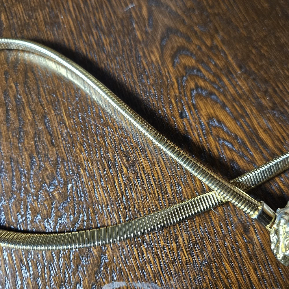 Vintage 80s 90s Gold Tone Lion Head Belt 30 Inches In Length.